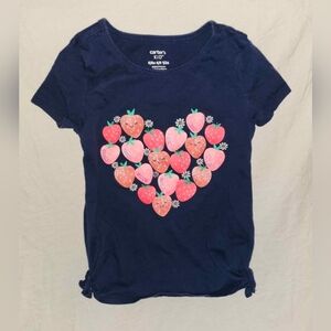 Carter's Navy Tee with Pink Heart Strawberry Pattern 6